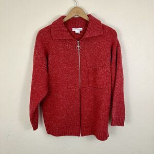 NY Jeans Wool Blend Chunky Knit Collared Zip Sweater L Large